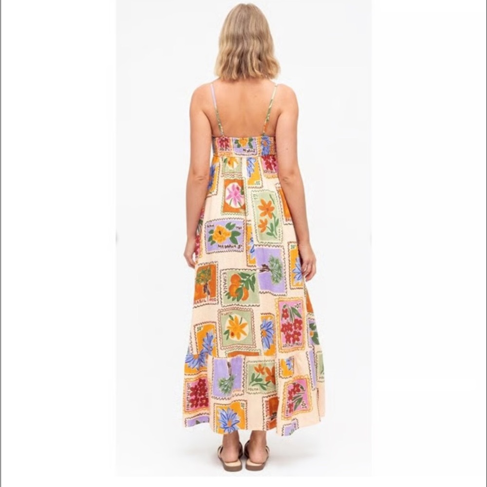Anthropologie Paper Heart Womens Strappy Stamp Floral Postcard Maxi Dress XS - Picture 2 of 9